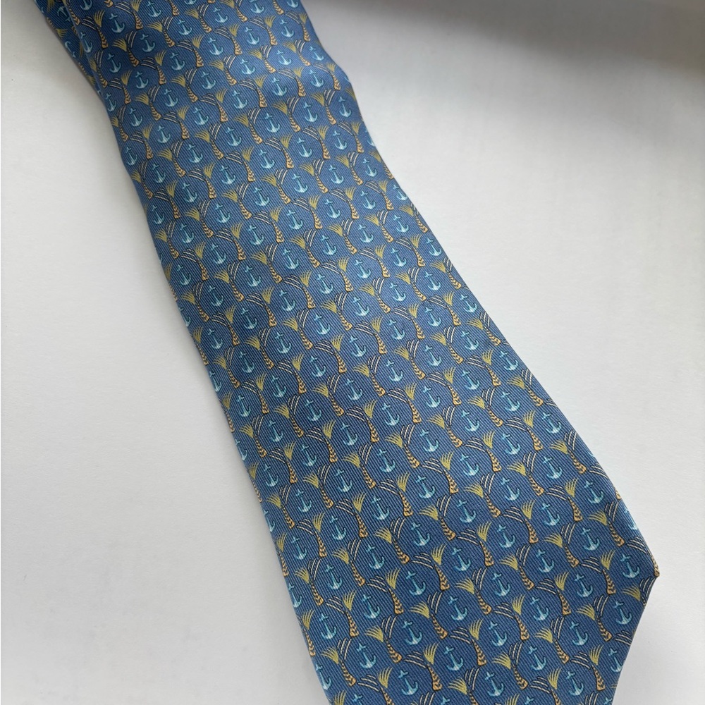 Salvatore Ferragamo Blue Anchor Pattern Tie 100%Silk